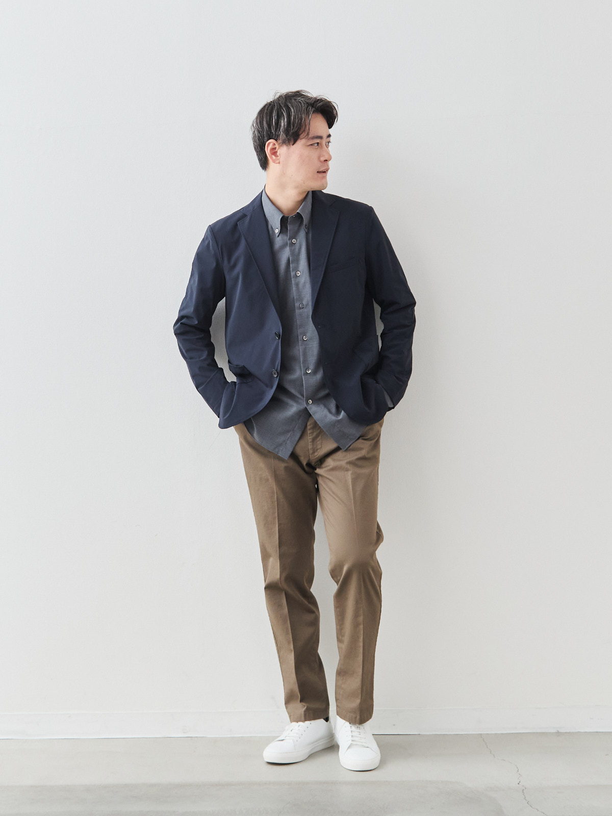 ULTRA EASY クールトラベルジャケット/ウォッシャブル/ネイビー モデル 181cm 71kg ウエスト82cm サイズ L