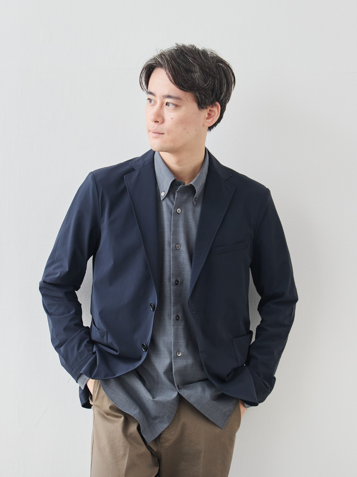 ULTRA EASY クールトラベルジャケット/ウォッシャブル/ネイビー モデル 181cm 71kg ウエスト82cm サイズ L