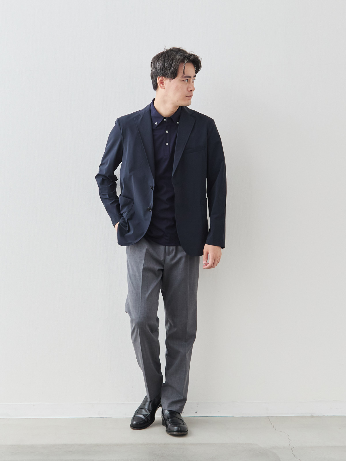 ULTRA EASY クールトラベルジャケット/ウォッシャブル/ネイビー モデル 181cm 71kg ウエスト82cm サイズ L