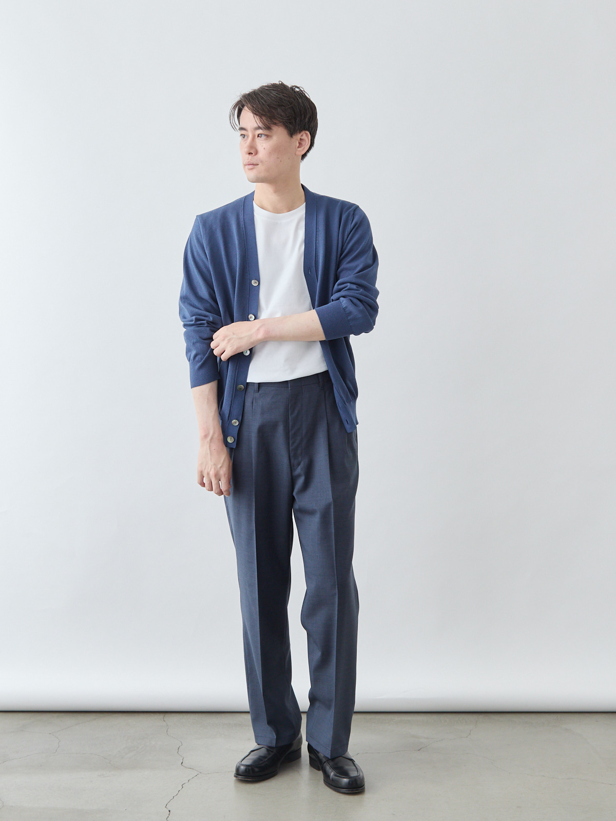 WASHIカーデ - Extra Cool 和紙/ブルー モデル 181cm 71kg サイズ L