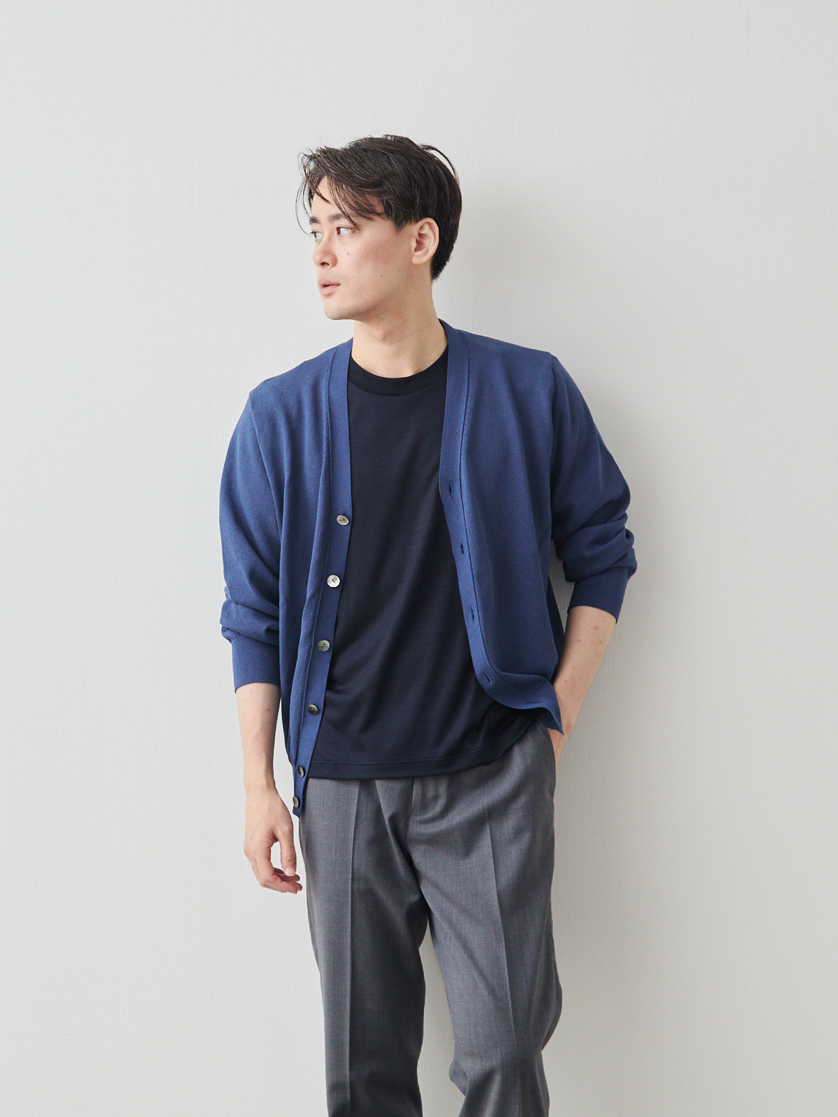 WASHIカーデ - Extra Cool 和紙/ブルー モデル 181cm 71kg サイズ L