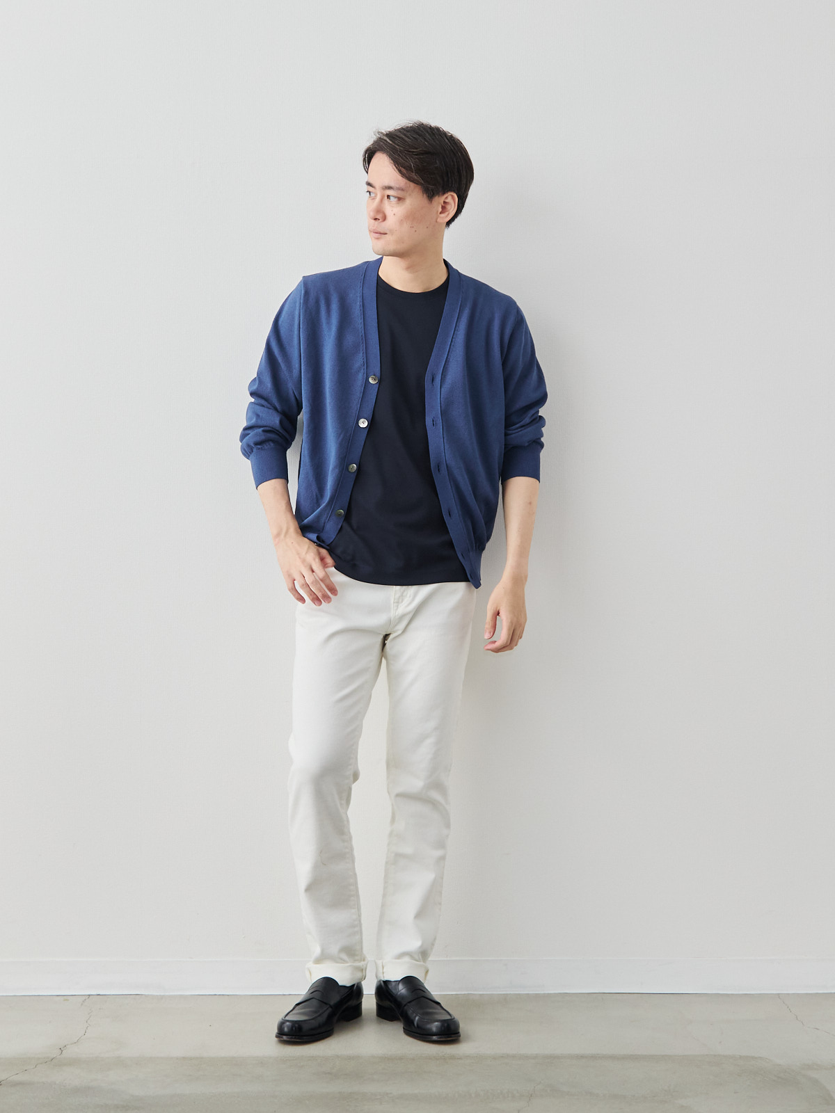 WASHIカーデ - Extra Cool 和紙/ブルー モデル 181cm 71kg サイズ L