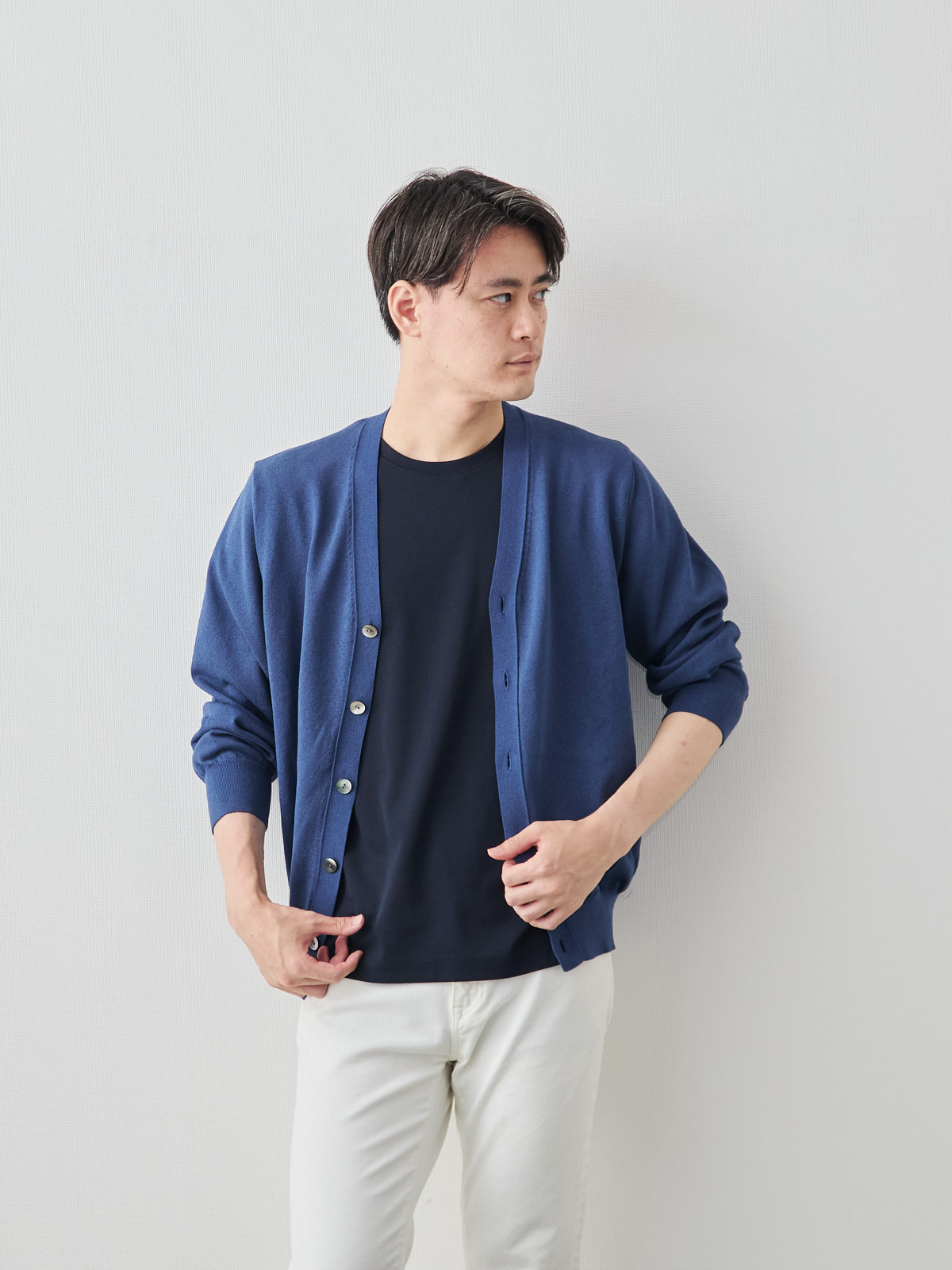 WASHIカーデ - Extra Cool 和紙/ブルー モデル 181cm 71kg サイズ L
