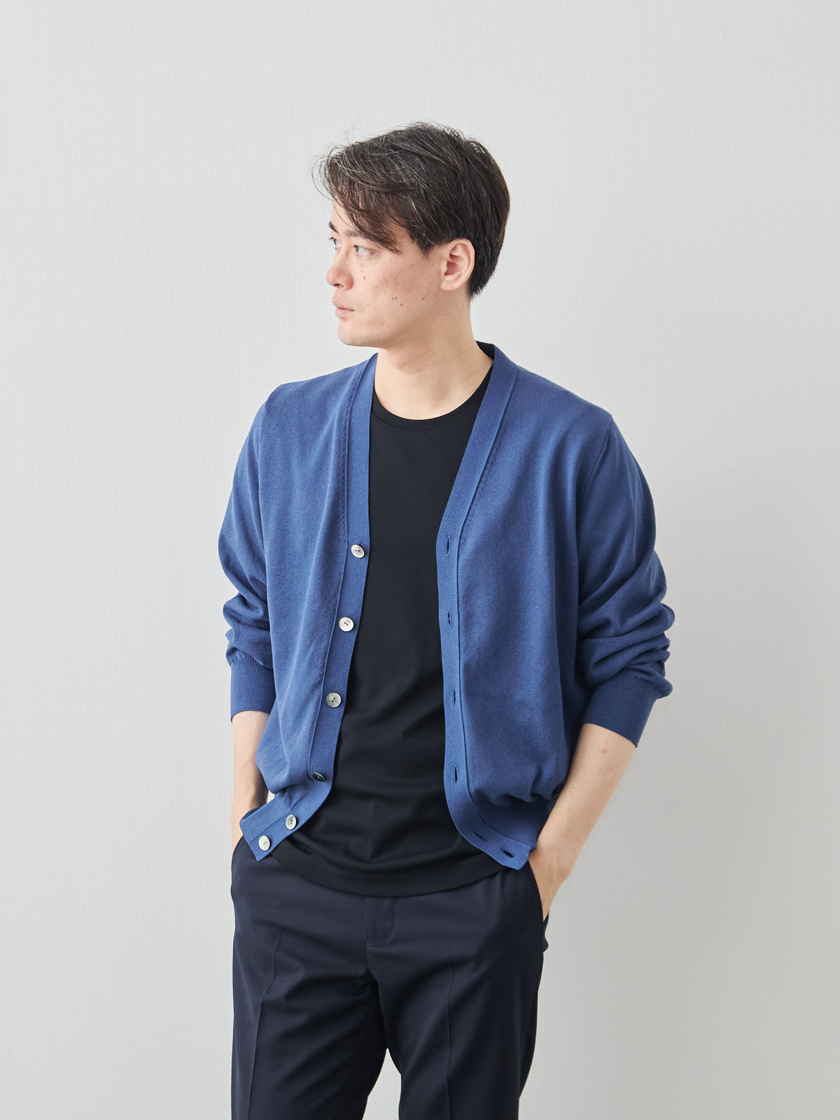 WASHIカーデ - Extra Cool 和紙/ブルー モデル 181cm 71kg サイズ L