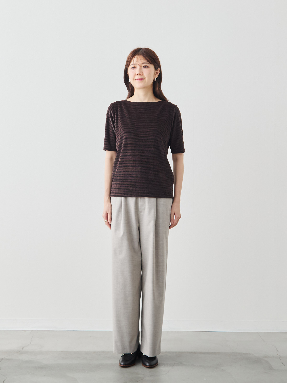 コットンベロア5分袖Tシャツ/ブラウン モデル 171cm サイズ 38