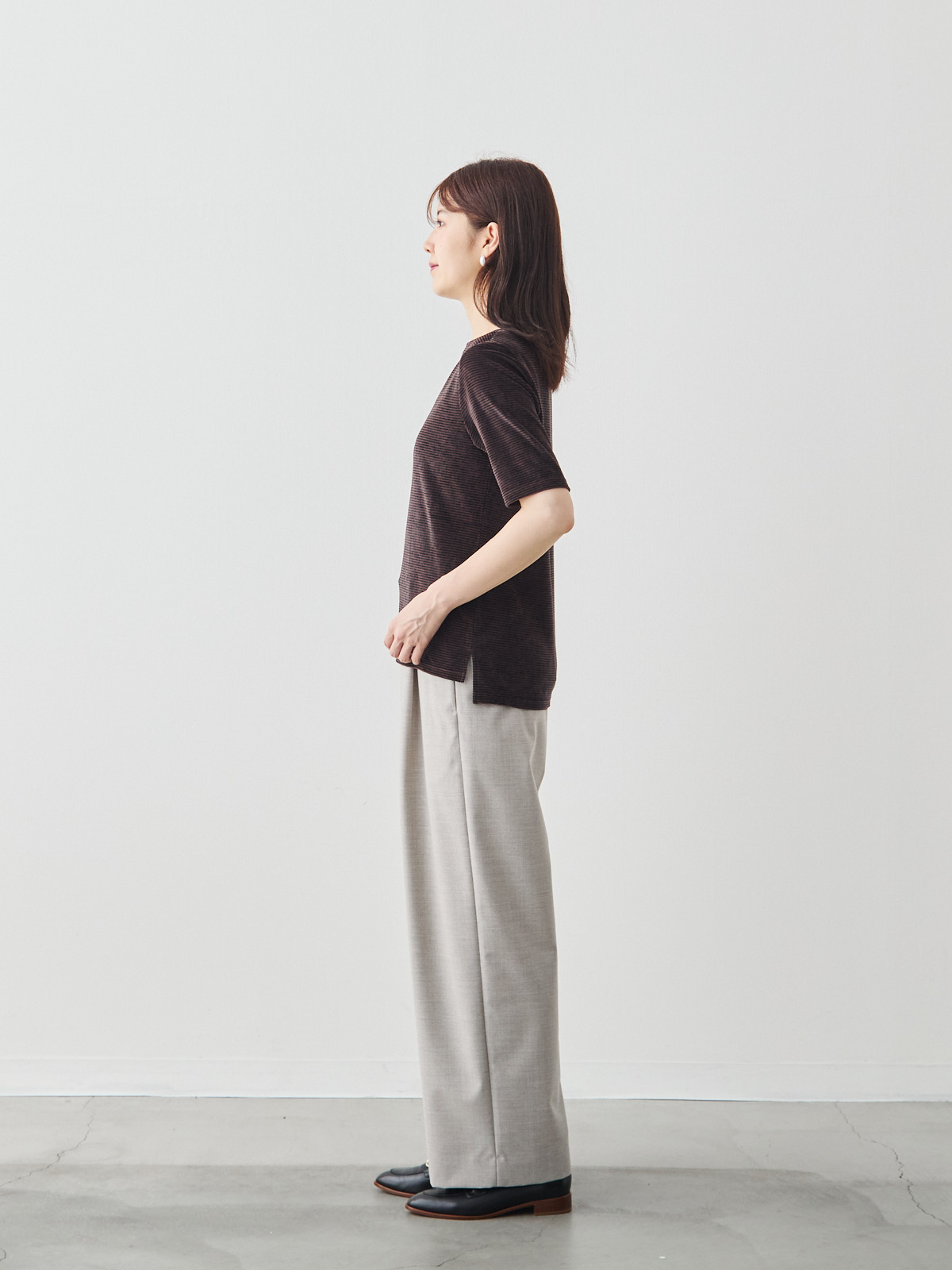 コットンベロア5分袖Tシャツ/ブラウン モデル 171cm サイズ 38