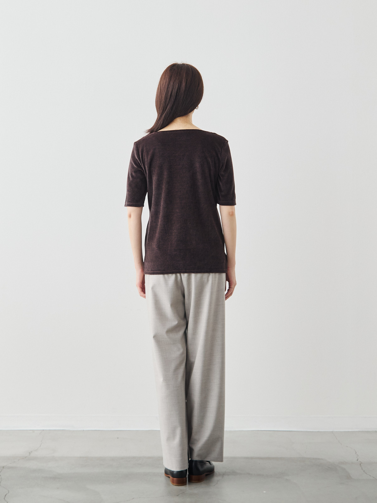 コットンベロア5分袖Tシャツ/ブラウン モデル 171cm サイズ 38