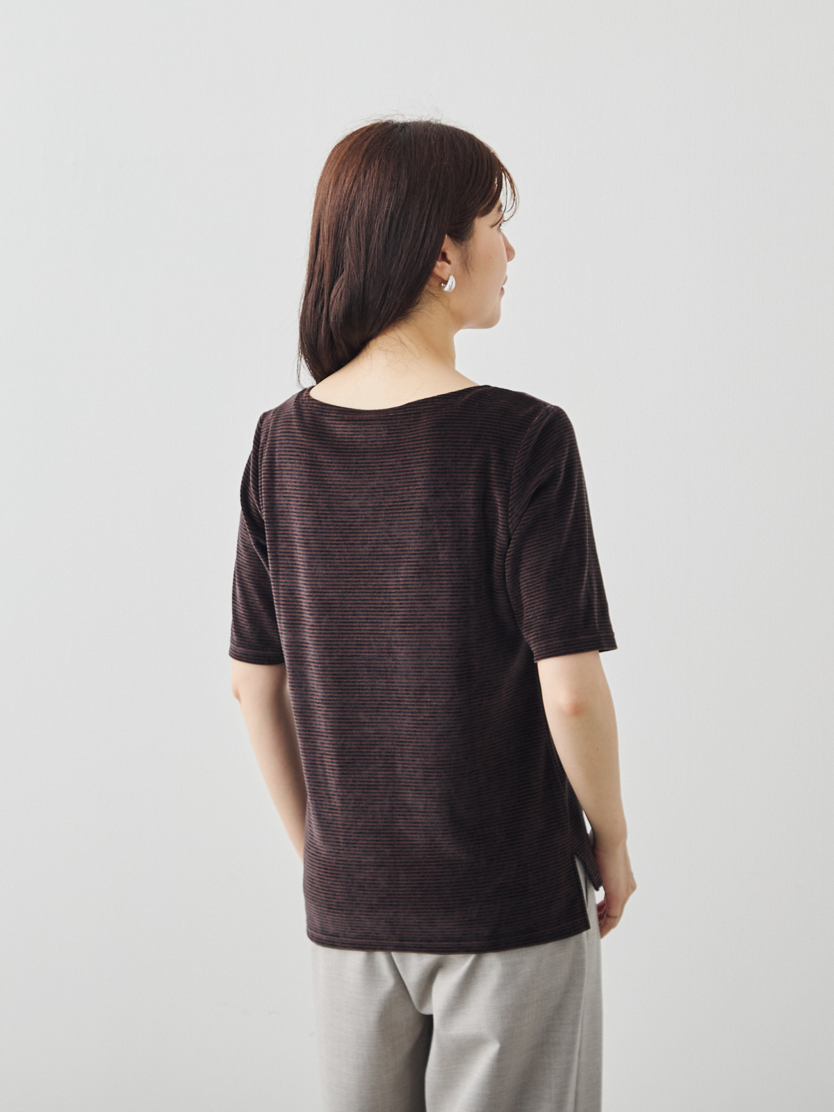 コットンベロア5分袖Tシャツ/ブラウン モデル 171cm サイズ 38