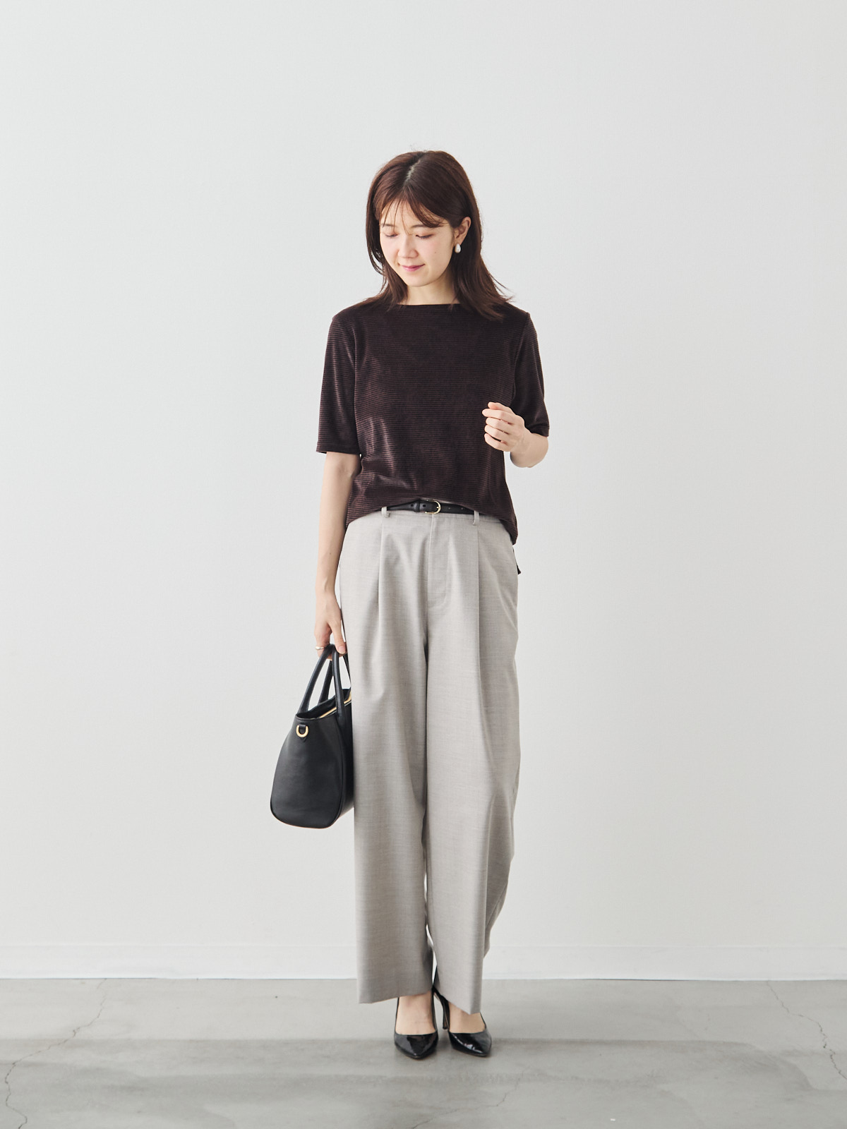 コットンベロア5分袖Tシャツ/ブラウン モデル 171cm サイズ 38
