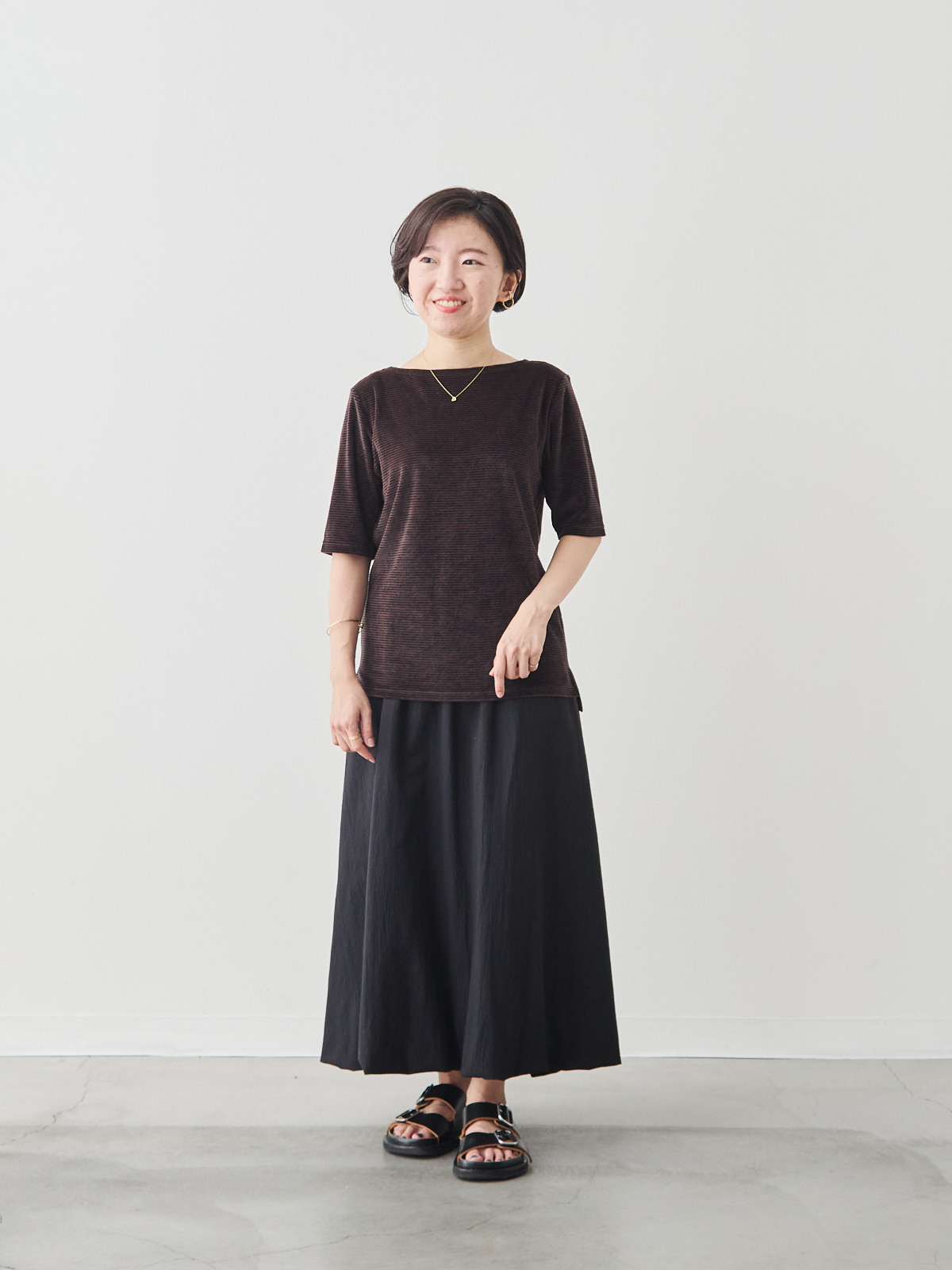 コットンベロア5分袖Tシャツ/ブラウン モデル 150cm サイズ 36