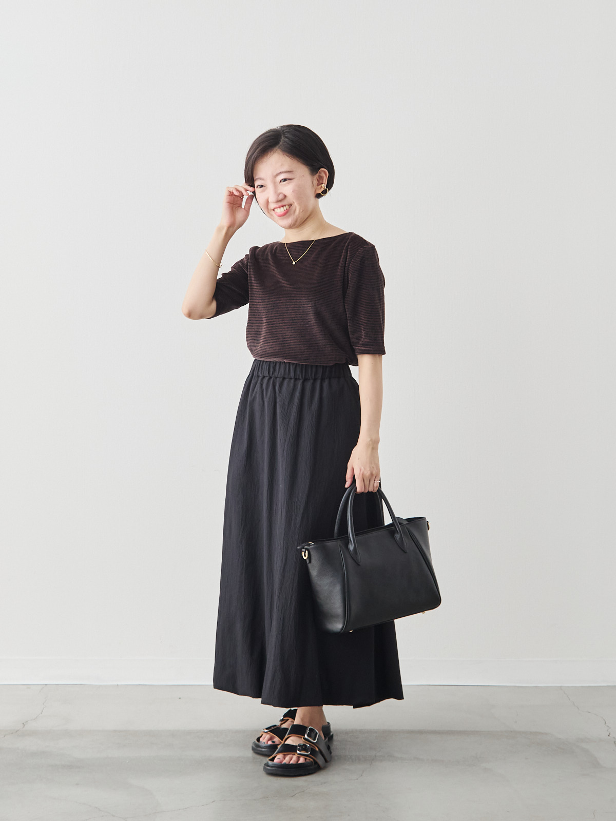コットンベロア5分袖Tシャツ/ブラウン モデル 150cm サイズ 36