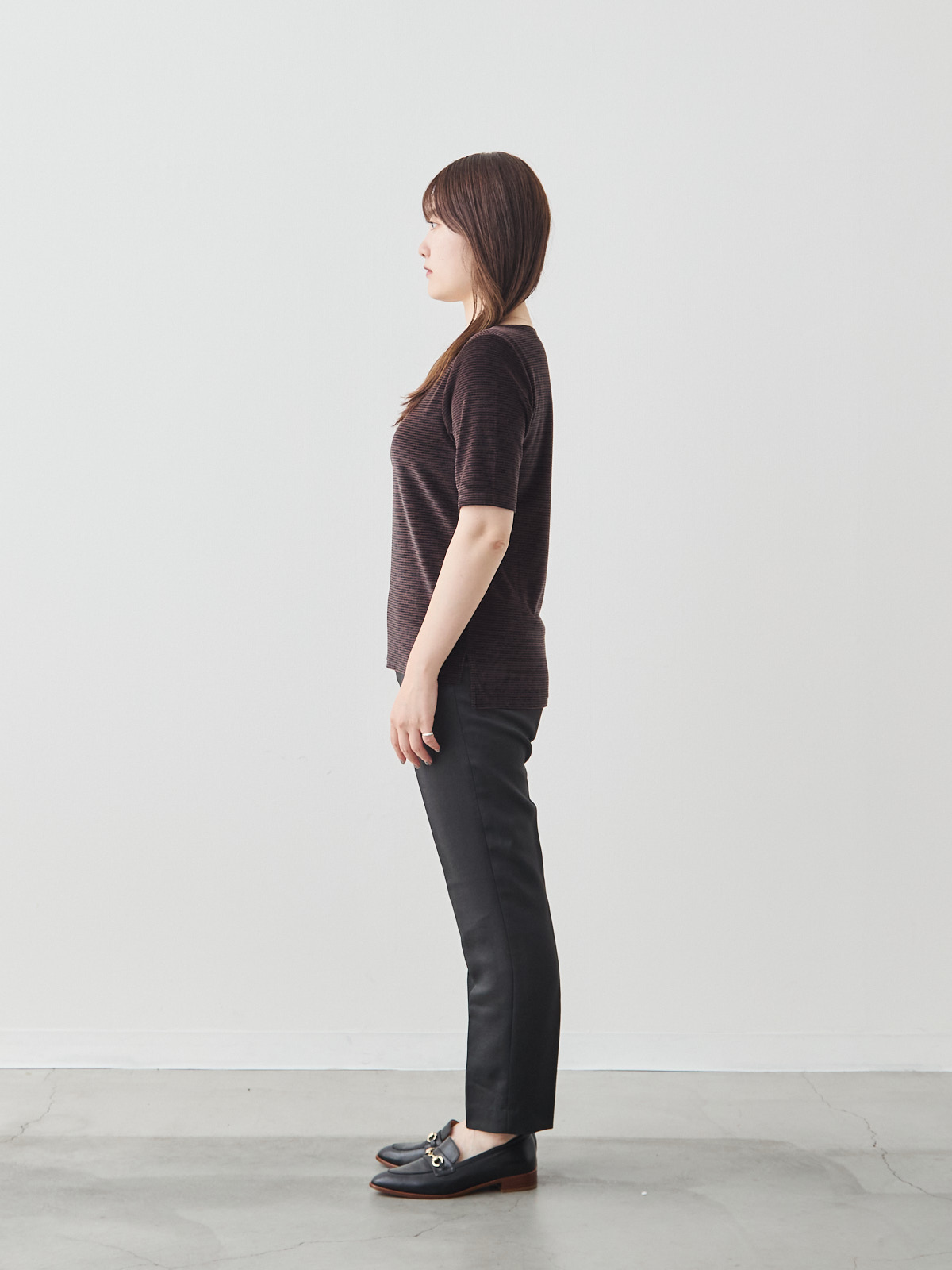 コットンベロア5分袖Tシャツ/ブラウン モデル 164cm サイズ 40