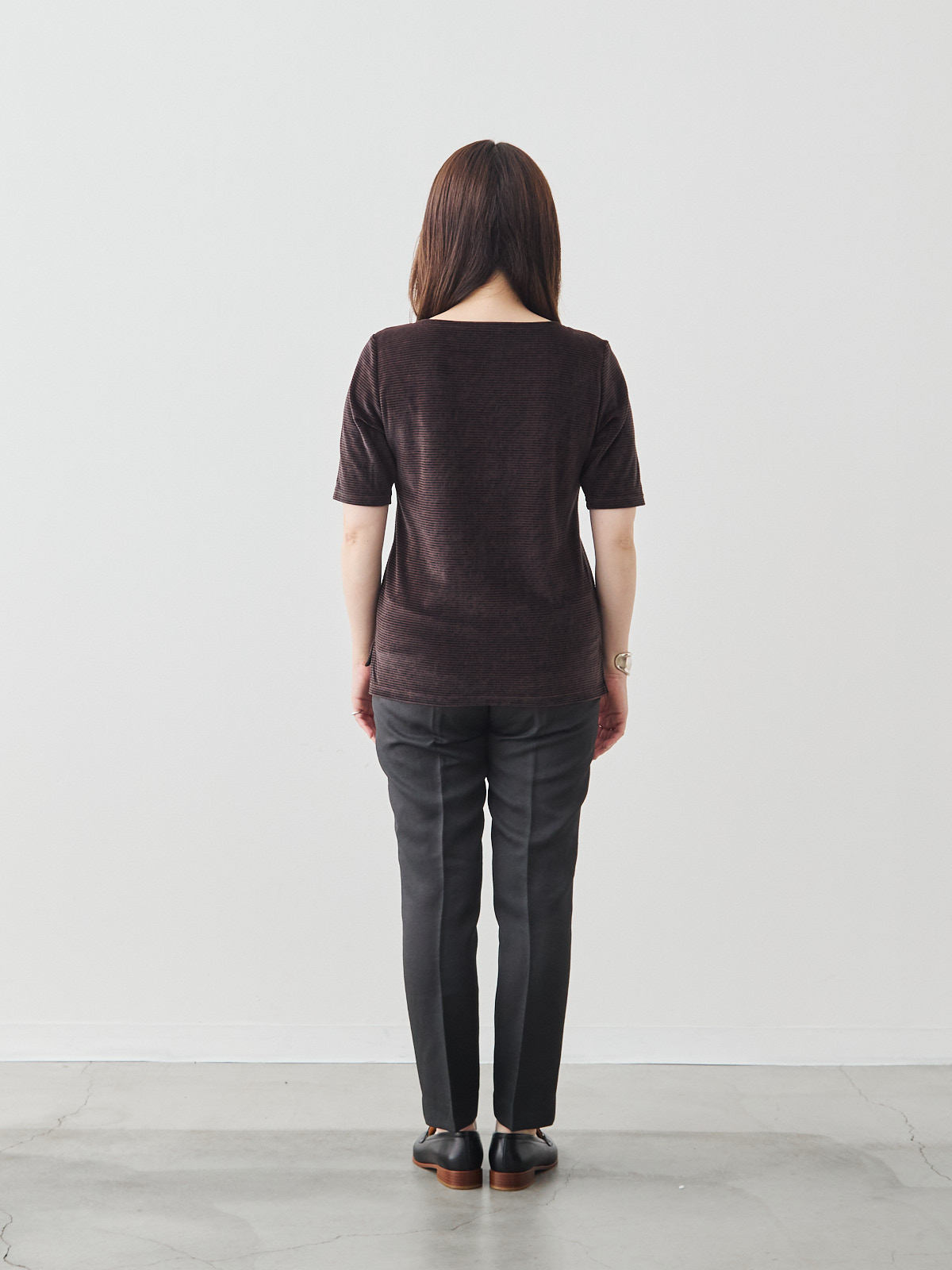 コットンベロア5分袖Tシャツ/ブラウン モデル 164cm サイズ 40