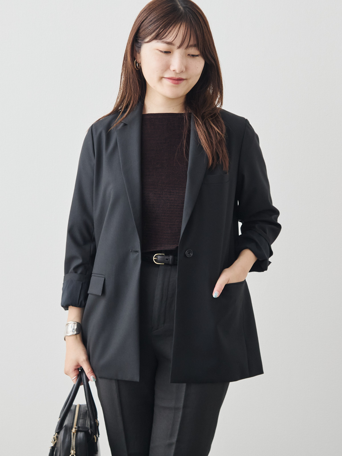 コットンベロア5分袖Tシャツ/ブラウン モデル 164cm サイズ 40