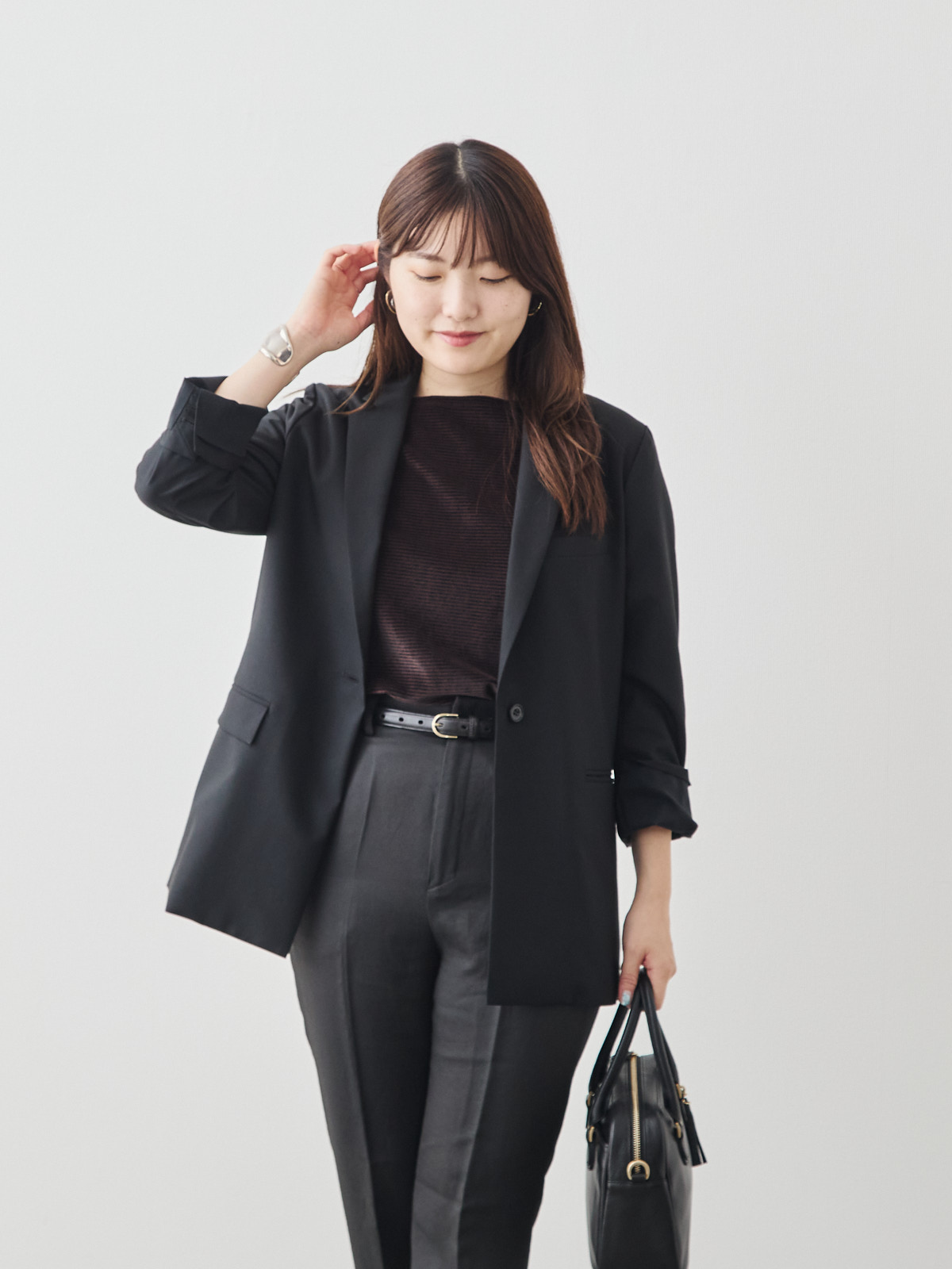 コットンベロア5分袖Tシャツ/ブラウン モデル 164cm サイズ 40