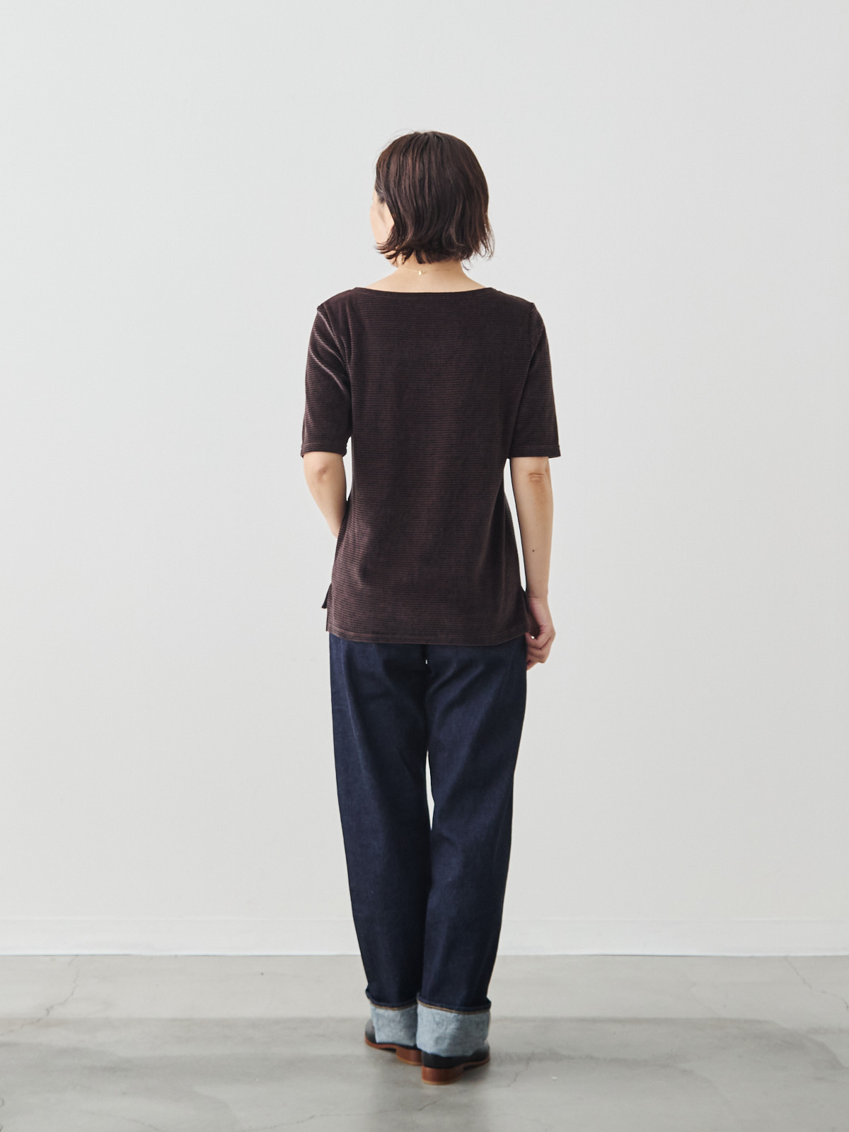 コットンベロア5分袖Tシャツ/ブラウン モデル 156cm サイズ 36