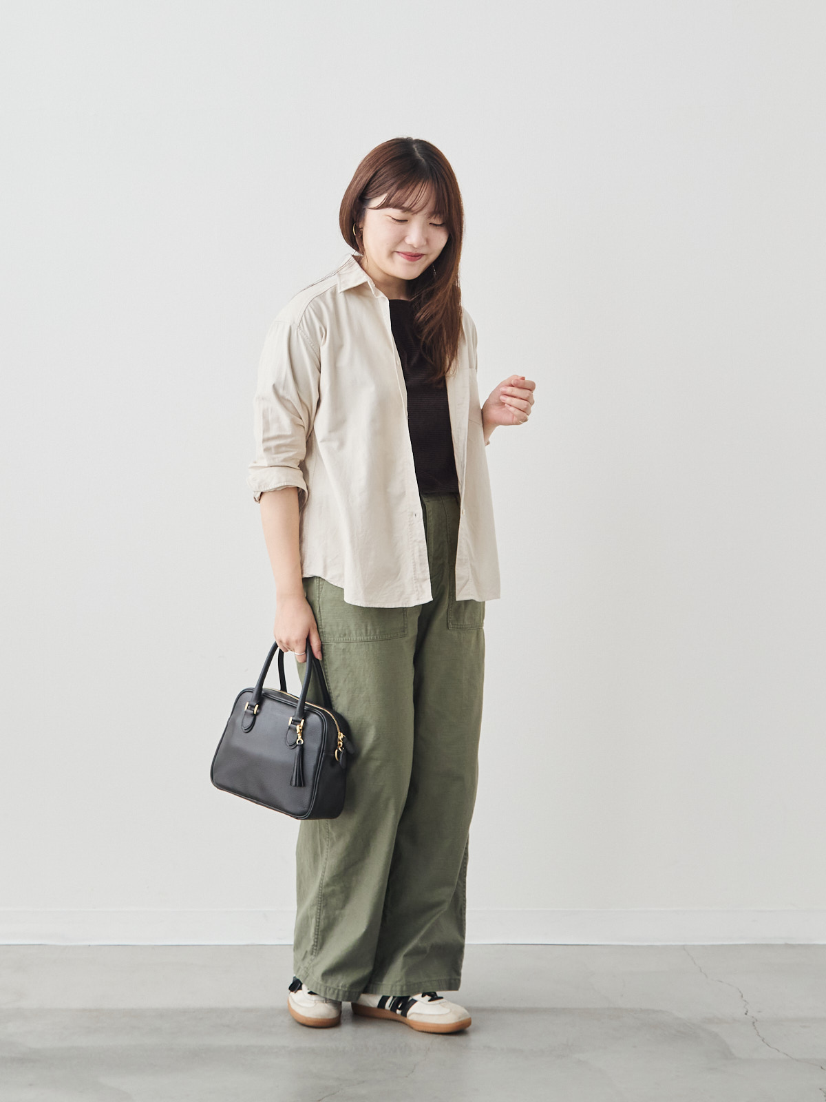 コットンベロア5分袖Tシャツ/ブラウン モデル 164cm サイズ 40