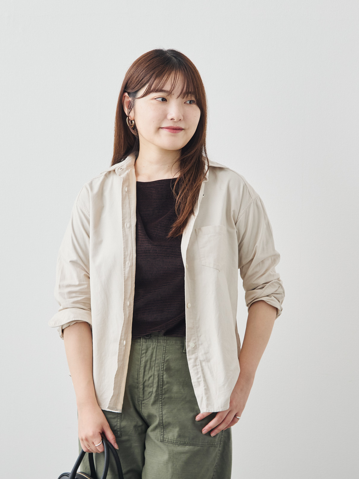 コットンベロア5分袖Tシャツ/ブラウン モデル 164cm サイズ 40