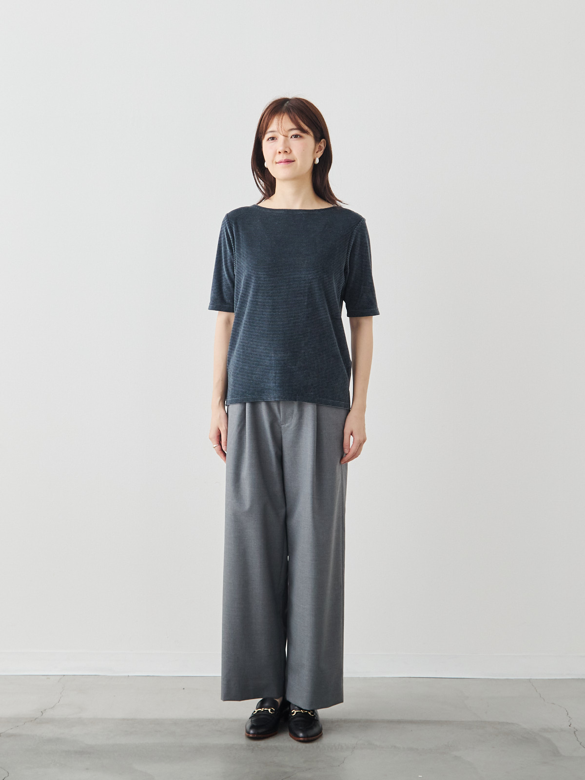コットンベロア5分袖Tシャツ/ネイビー モデル 171cm サイズ 38