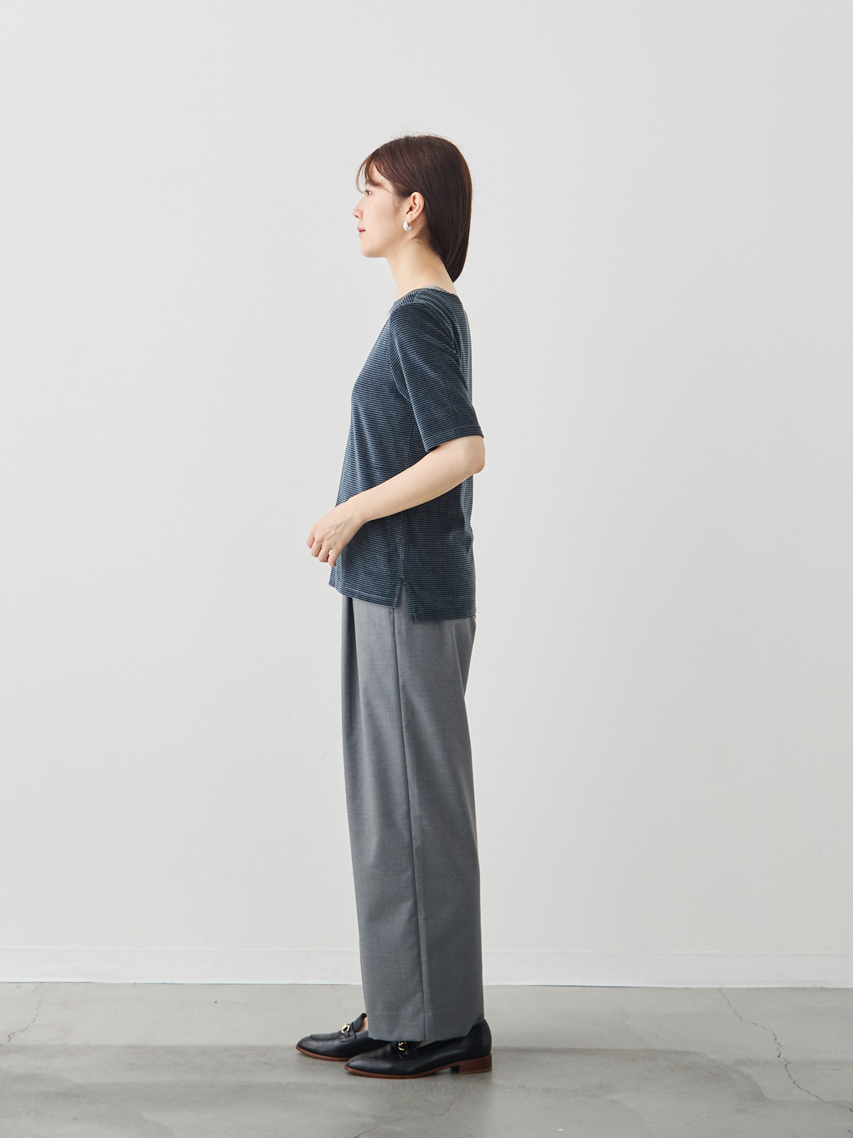 コットンベロア5分袖Tシャツ/ネイビー モデル 171cm サイズ 38