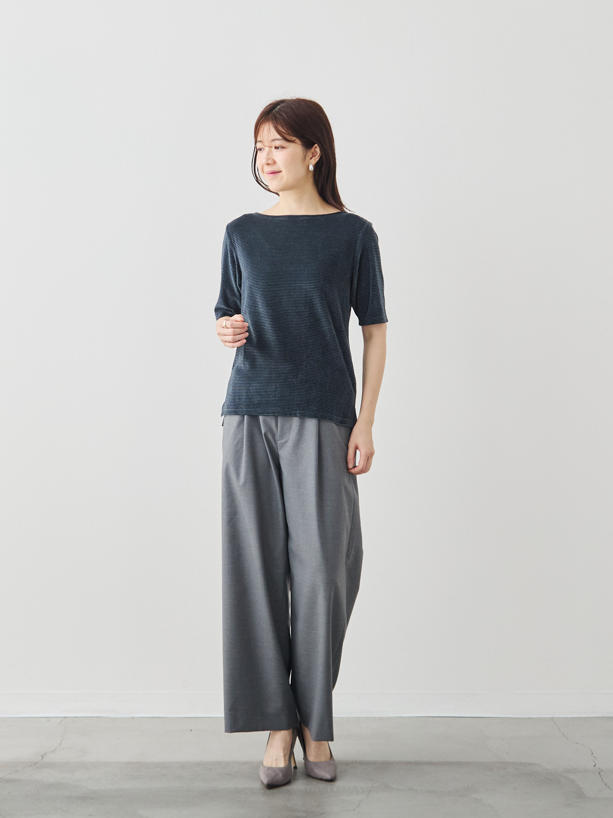 コットンベロア5分袖Tシャツ/ネイビー モデル 171cm サイズ 38