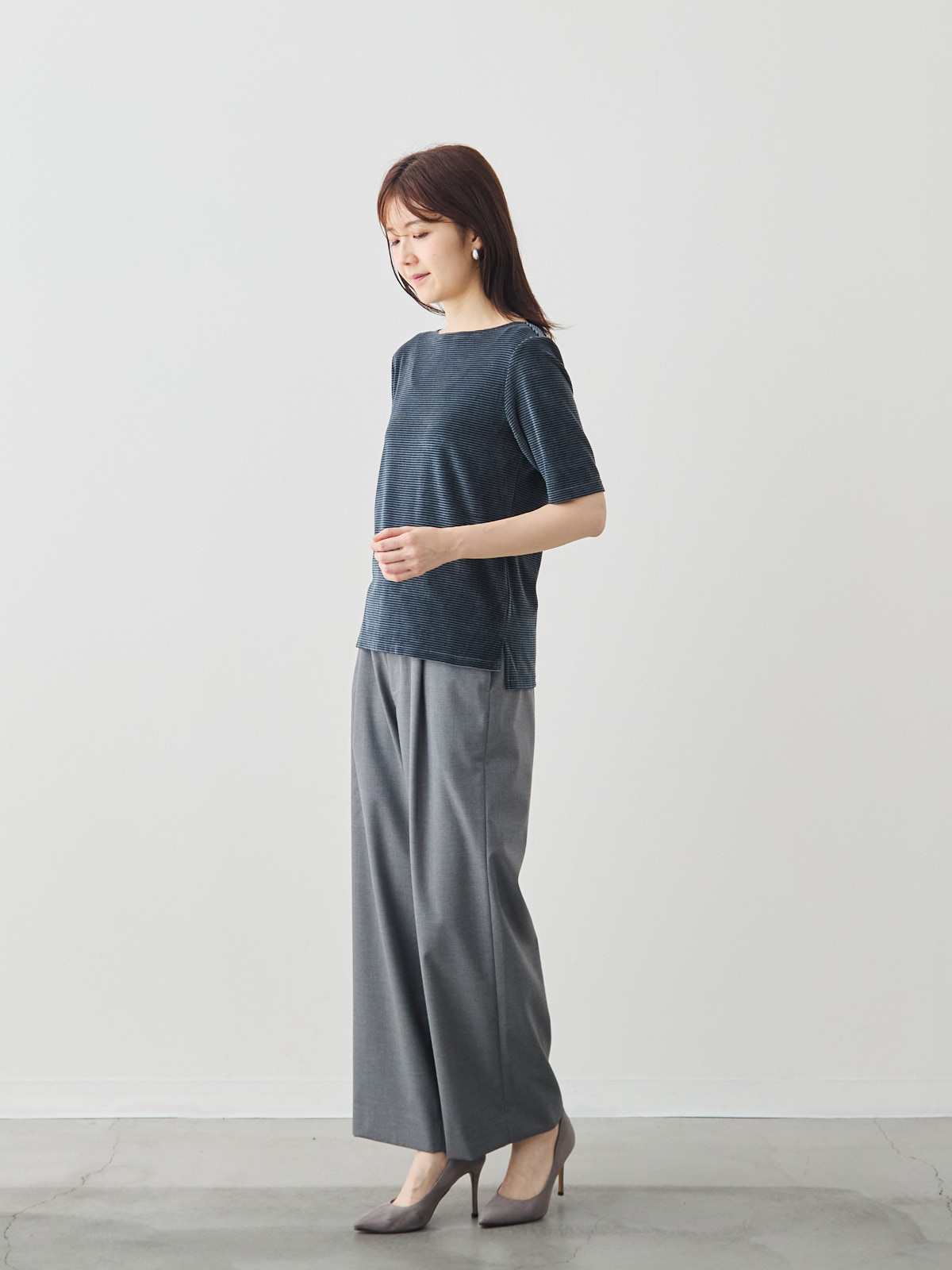 コットンベロア5分袖Tシャツ/ネイビー モデル 171cm サイズ 38