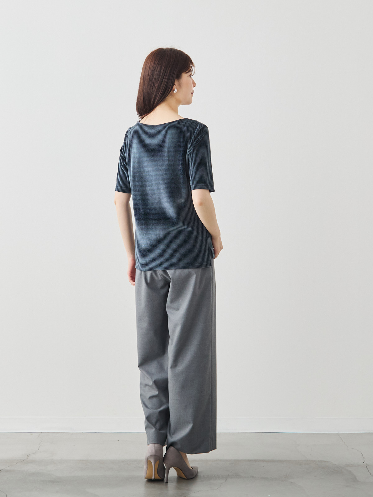 コットンベロア5分袖Tシャツ/ネイビー モデル 171cm サイズ 38
