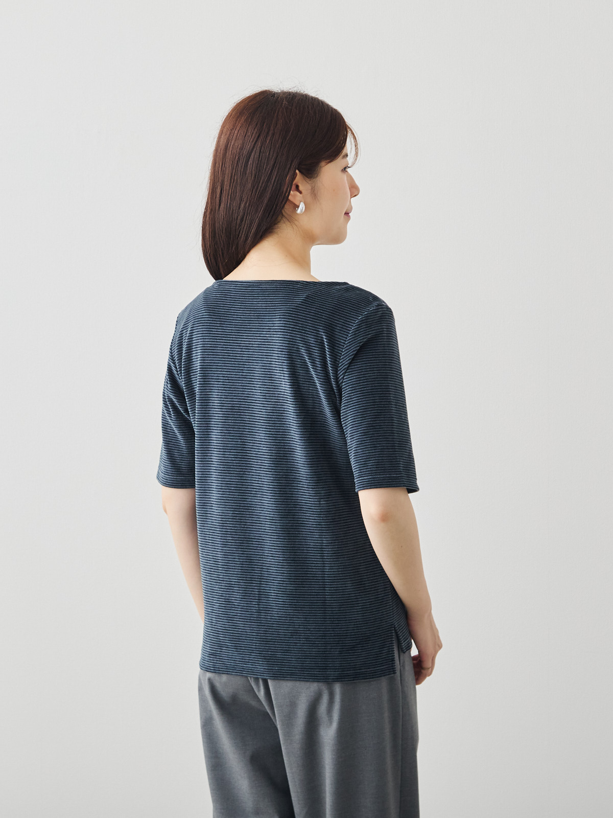 コットンベロア5分袖Tシャツ/ネイビー モデル 171cm サイズ 38