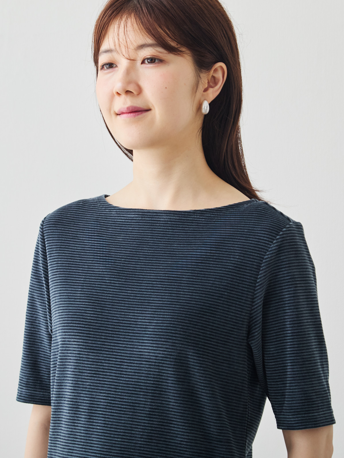 コットンベロア5分袖Tシャツ/ネイビー