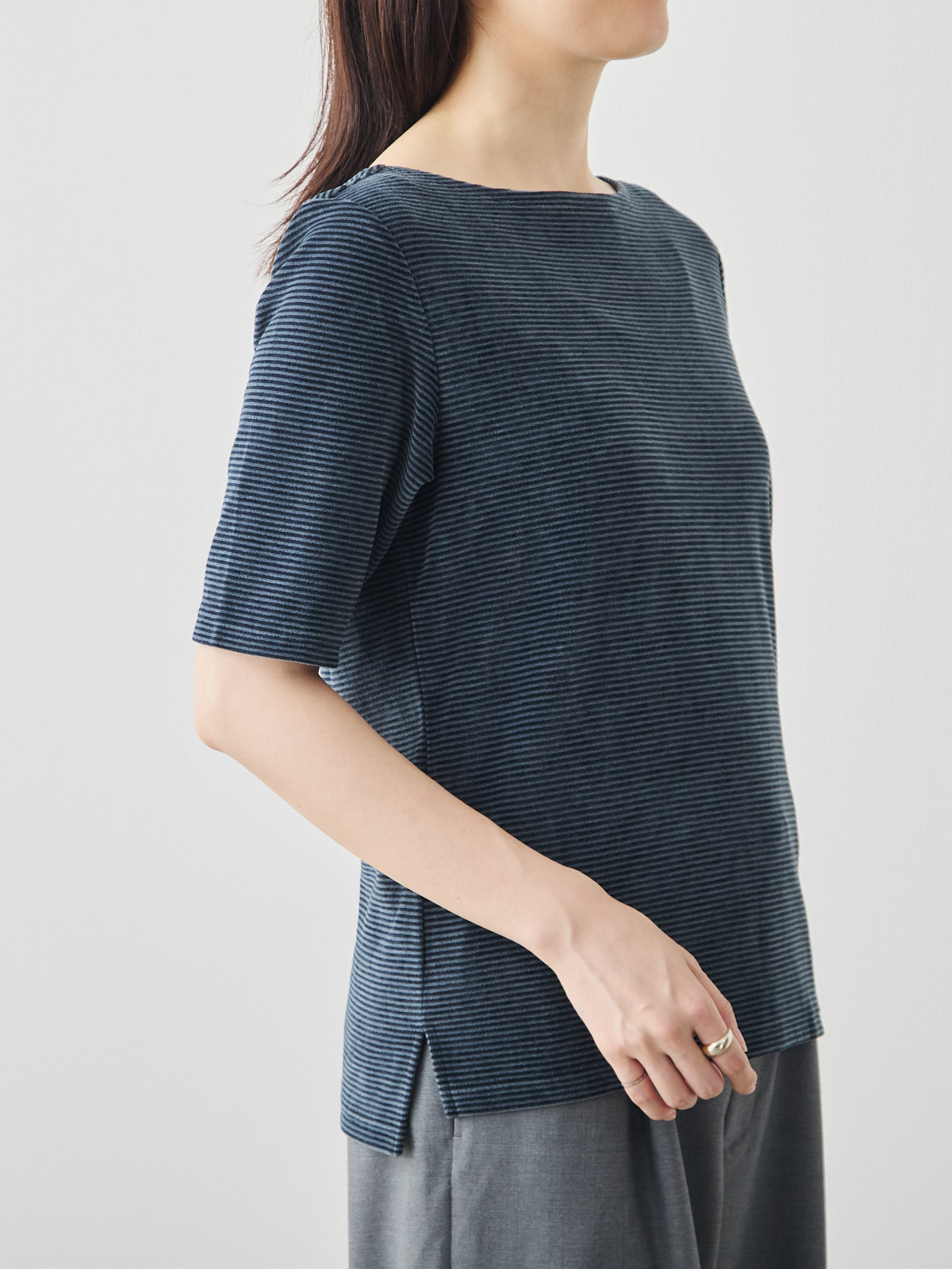 コットンベロア5分袖Tシャツ/ネイビー