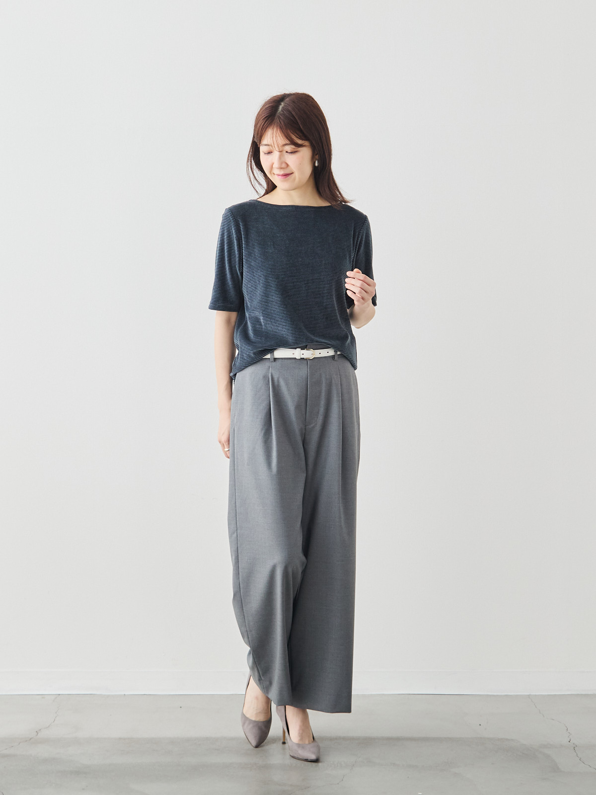 コットンベロア5分袖Tシャツ/ネイビー モデル 171cm サイズ 38
