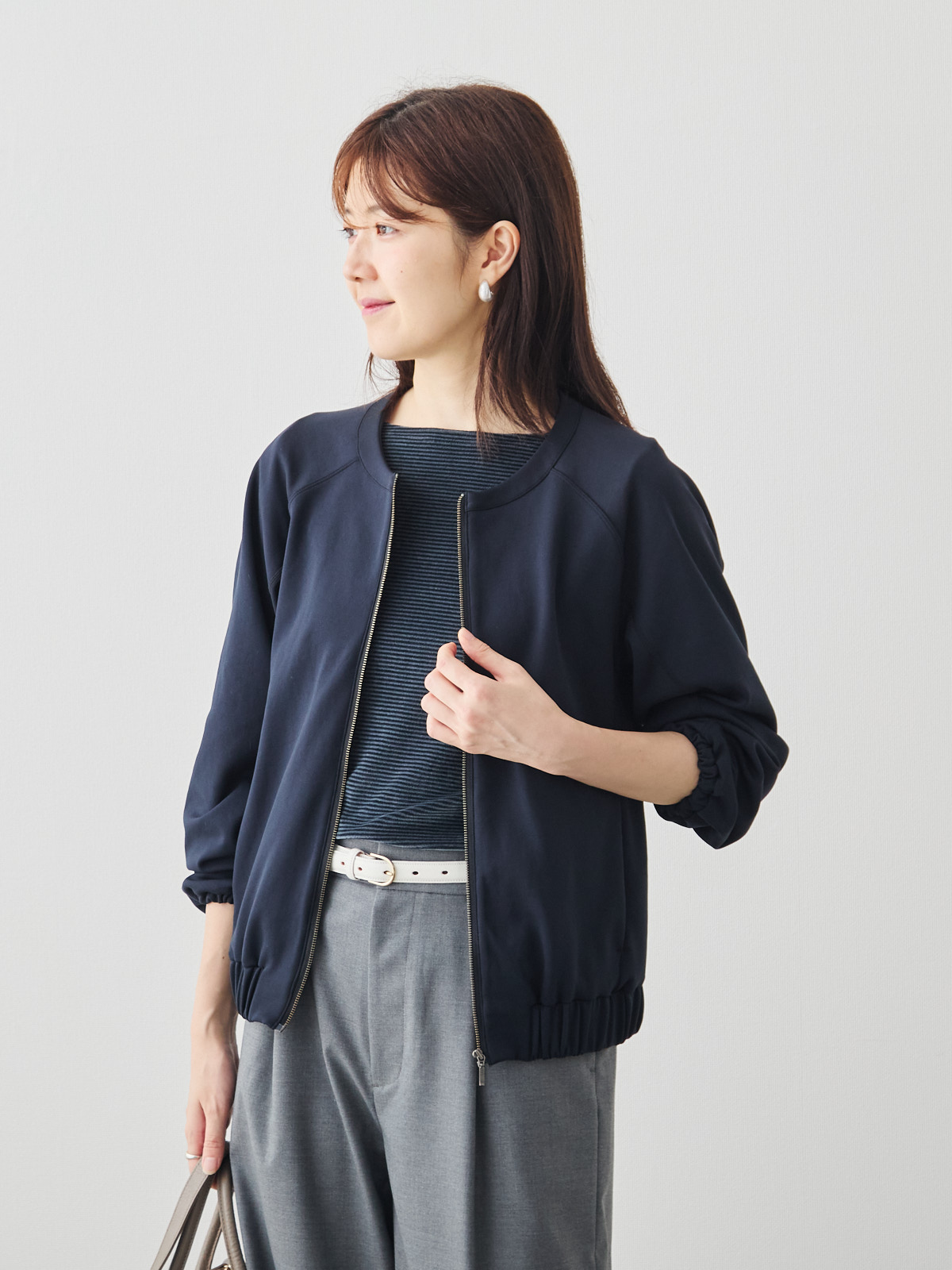 コットンベロア5分袖Tシャツ/ネイビー モデル 171cm サイズ 38