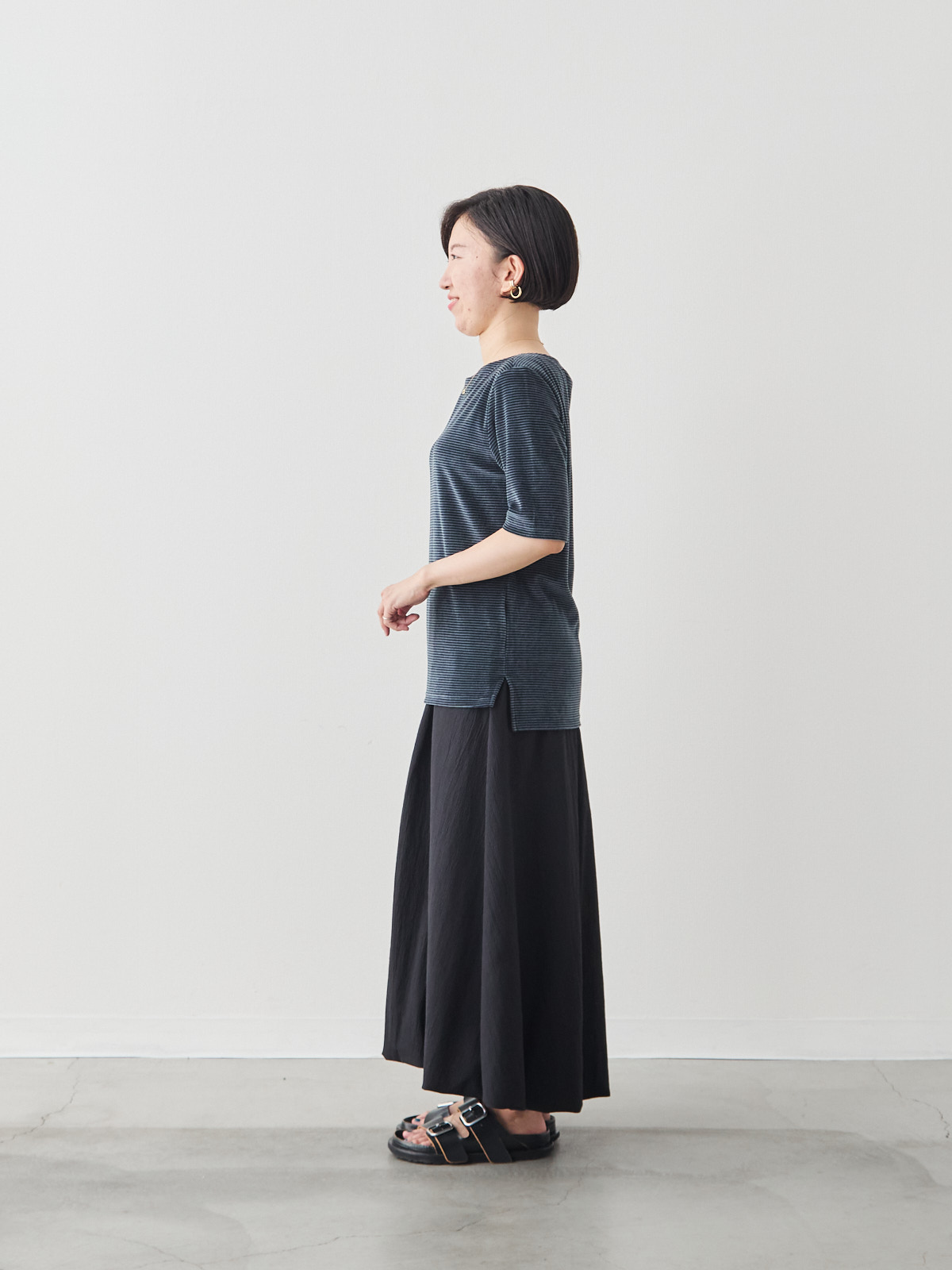 コットンベロア5分袖Tシャツ/ネイビー モデル 150cm サイズ 36