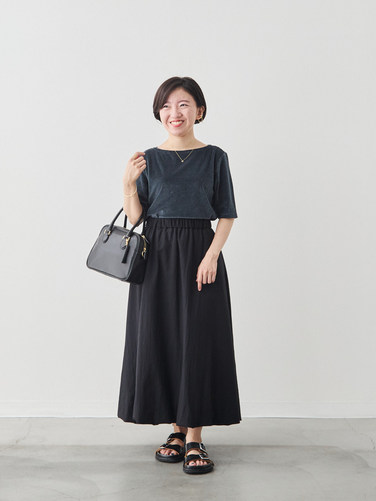 コットンベロア5分袖Tシャツ/ネイビー モデル 150cm サイズ 36