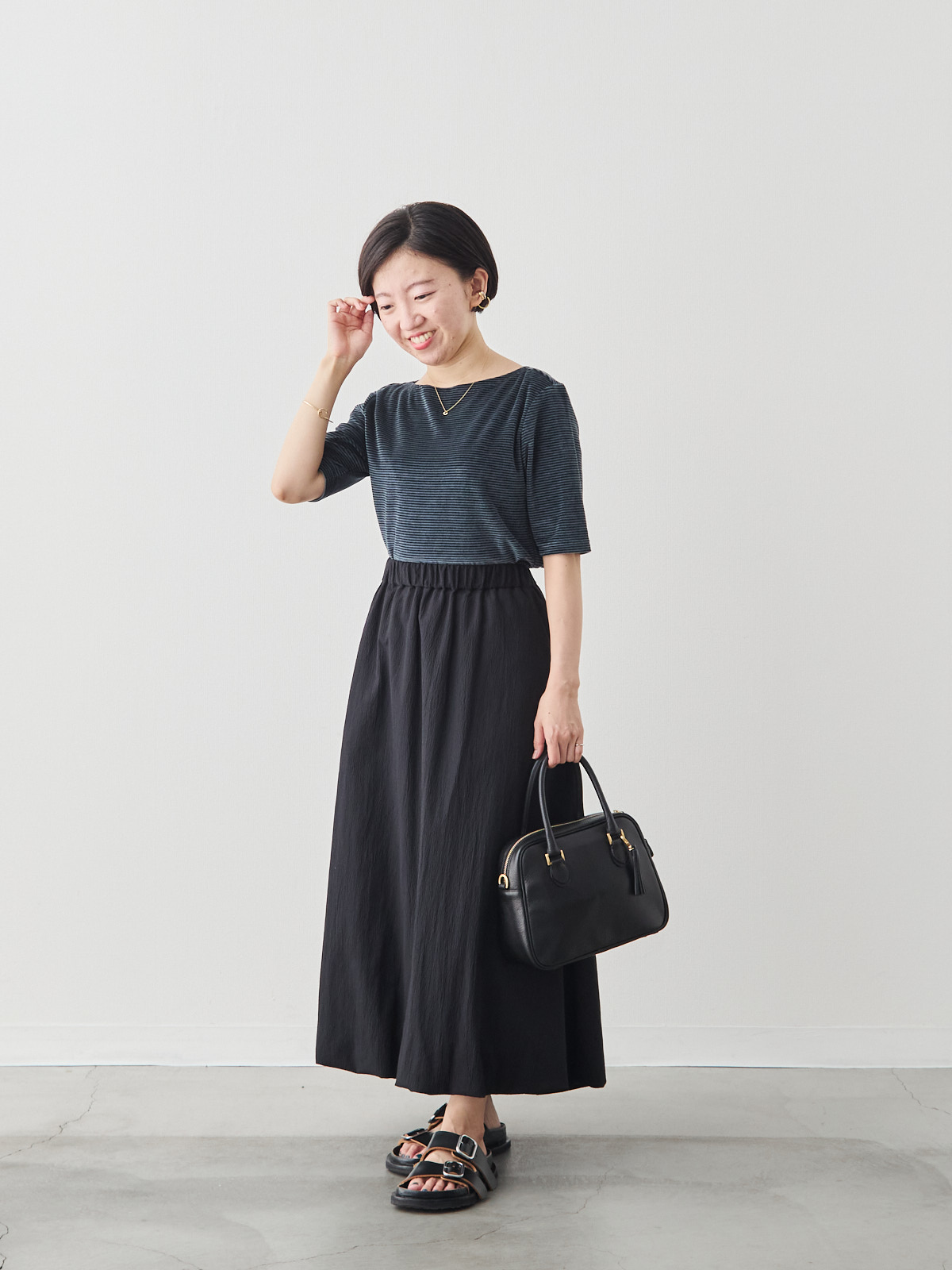 コットンベロア5分袖Tシャツ/ネイビー モデル 150cm サイズ 36