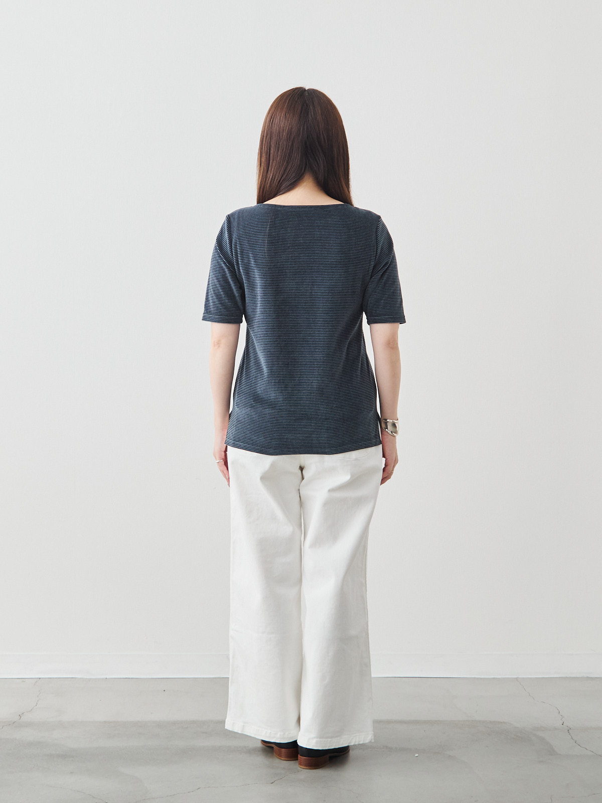 コットンベロア5分袖Tシャツ/ネイビー モデル 164cm サイズ 40