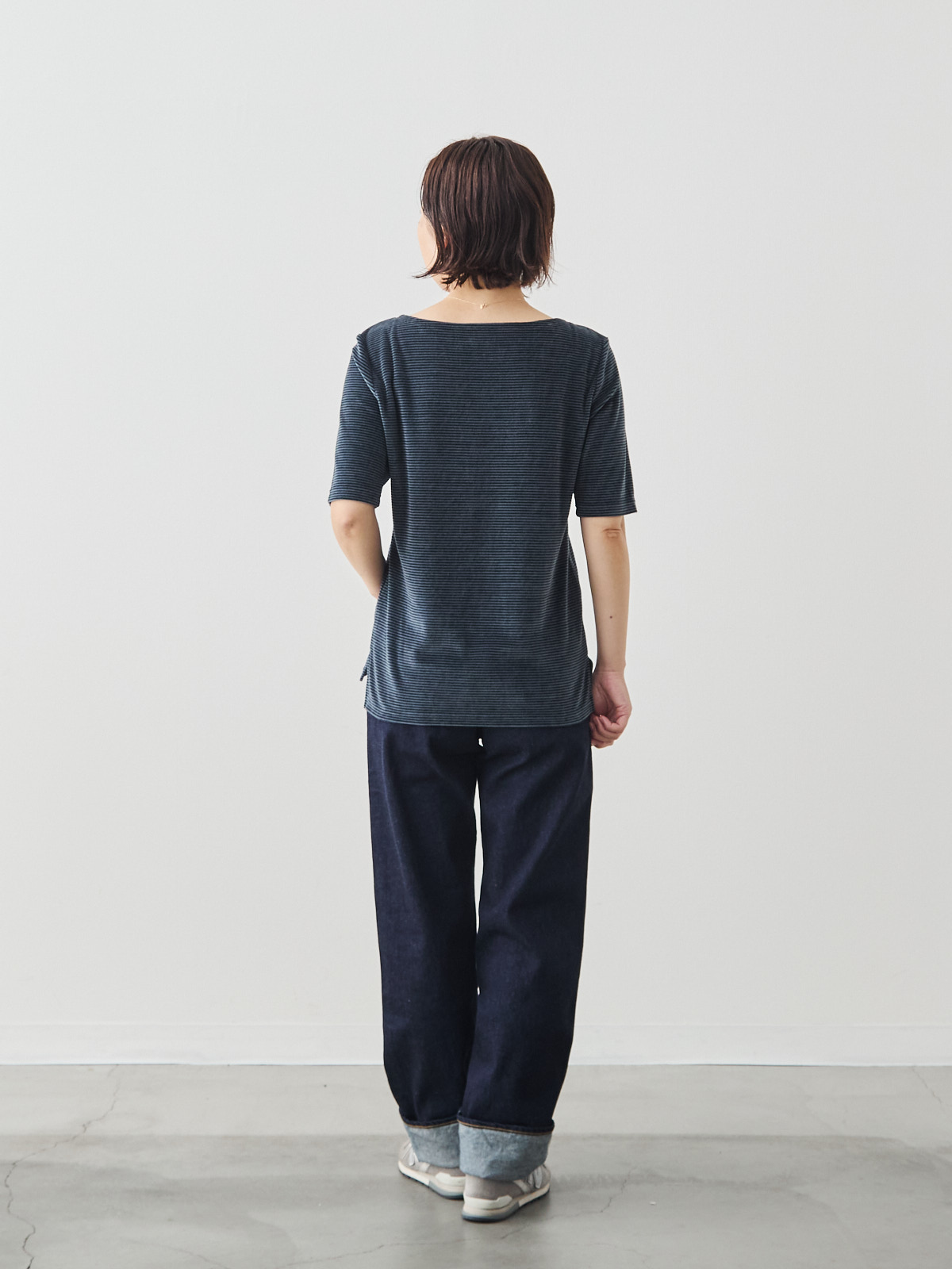 コットンベロア5分袖Tシャツ/ネイビー モデル 156cm サイズ 36