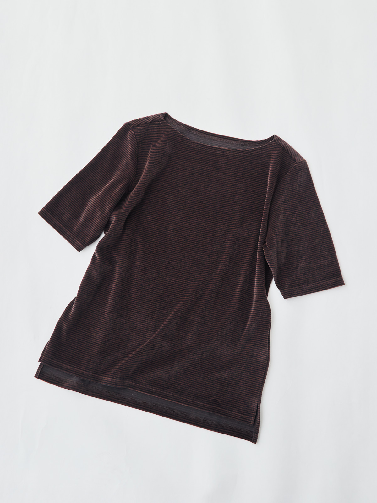 コットンベロア5分袖Tシャツ/ブラウン