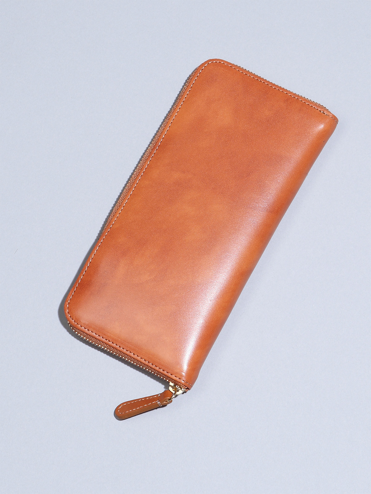 ムラ染めオリーブレザー長財布/ベージュ