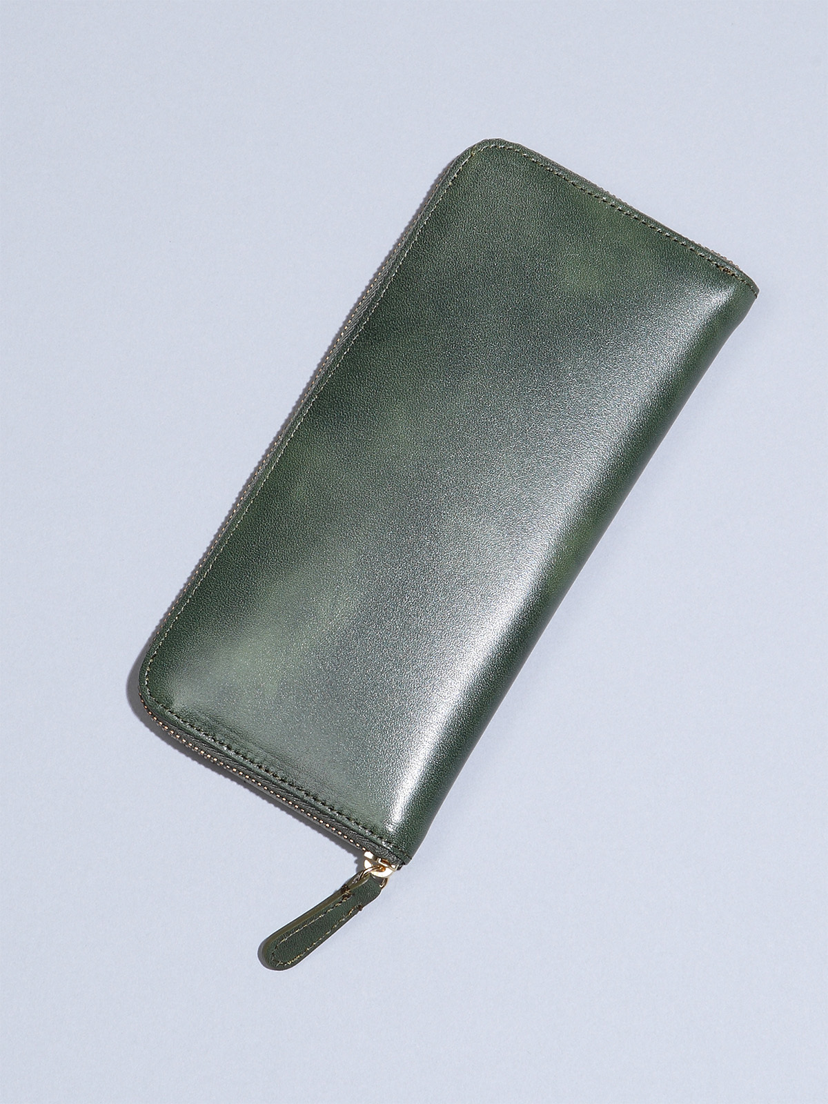 ムラ染めオリーブレザー長財布/グリーン