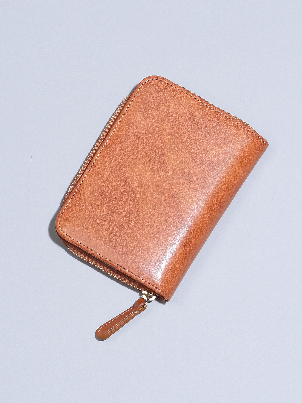 ムラ染めオリーブレザー二つ折り財布/ベージュ