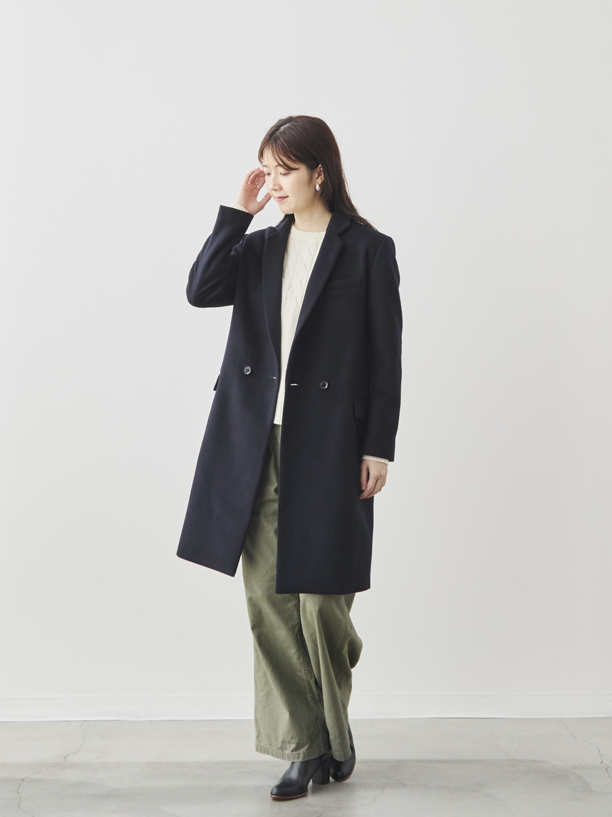 カシミヤブレンドチェスターコート/ネイビー モデル 171cm サイズ 38