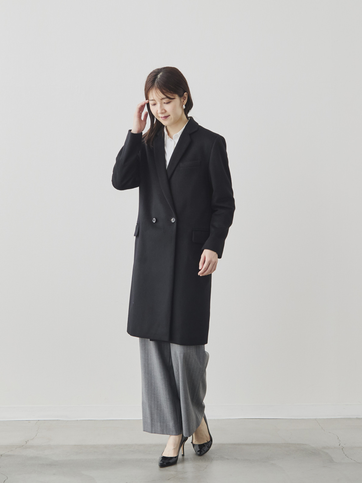 カシミヤブレンドチェスターコート/ブラック モデル 171cm サイズ 38