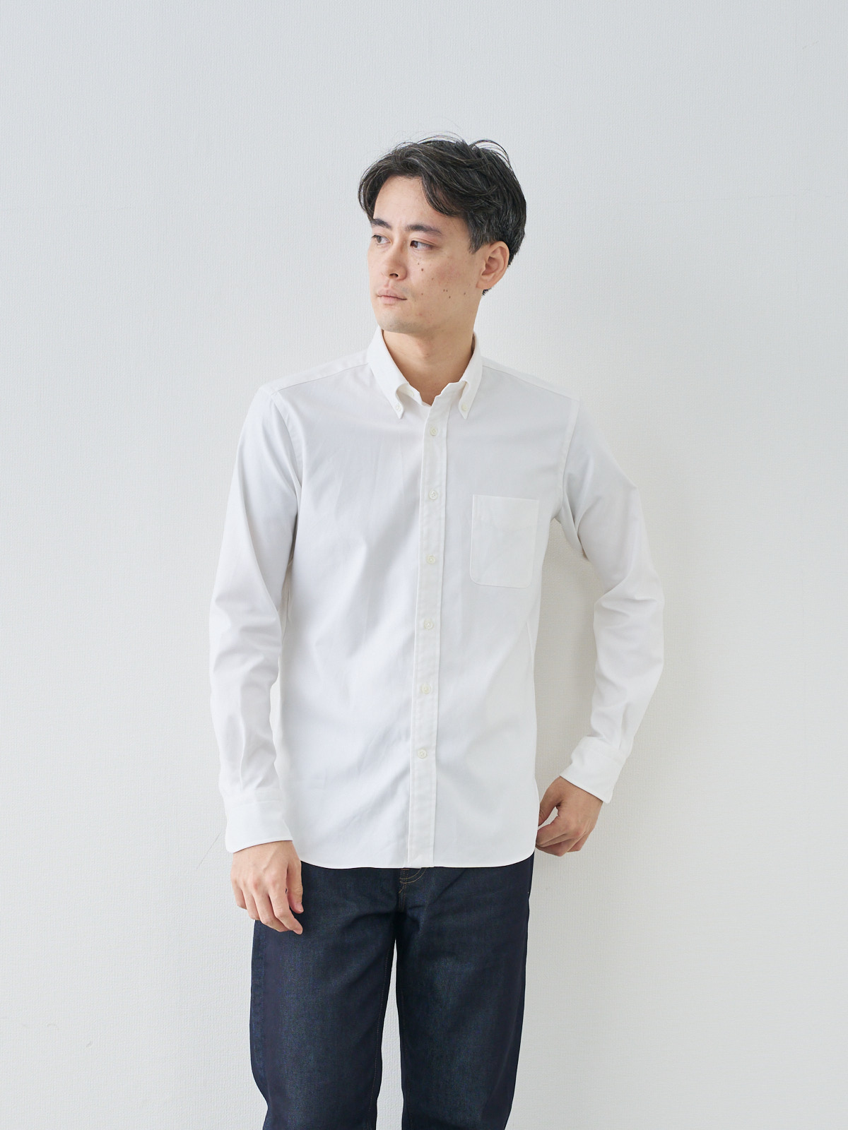 プレミアムオックスフォードシャツ/スリムフィット/ホワイト モデル 181cm 71kg ウエスト82cm サイズ L