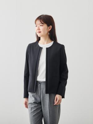 ノーカラージャケット/Washable/セットアップ可能/ブラック