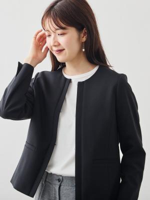 ノーカラージャケット/Washable/セットアップ可能/ブラック