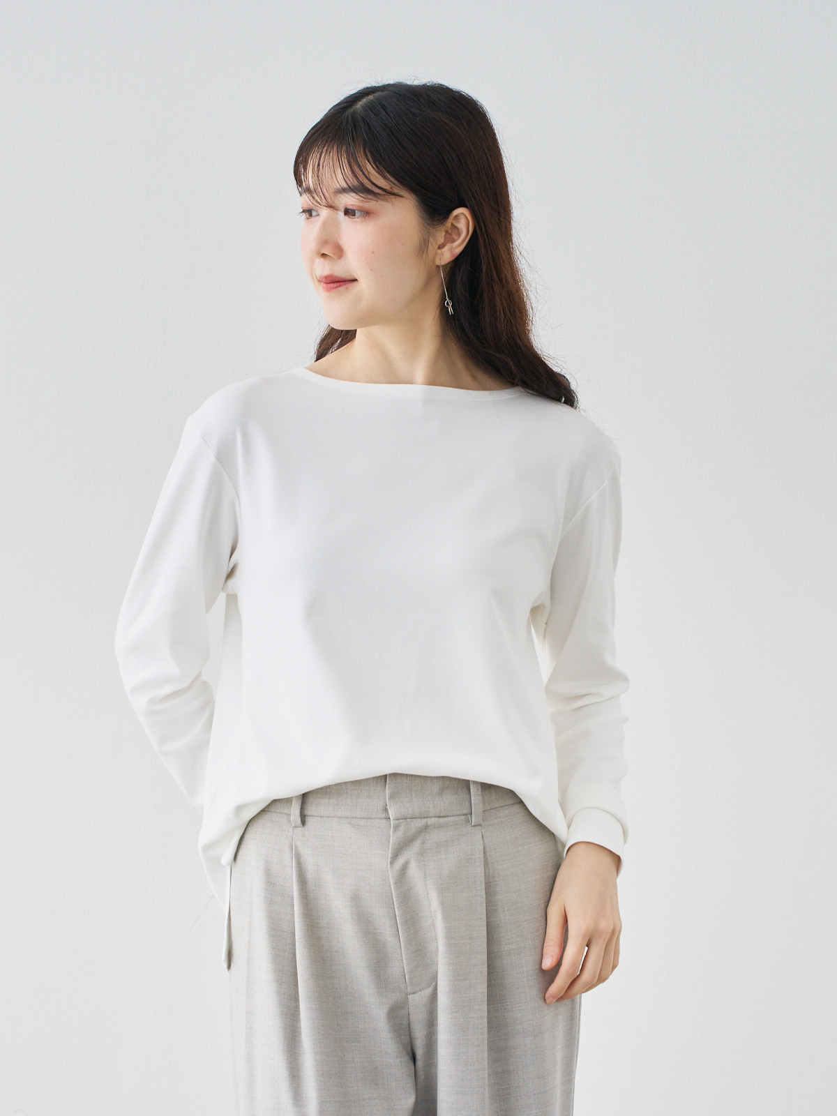 スビン綿のロングスリーブTシャツ/ソフト仕上げ/ホワイト