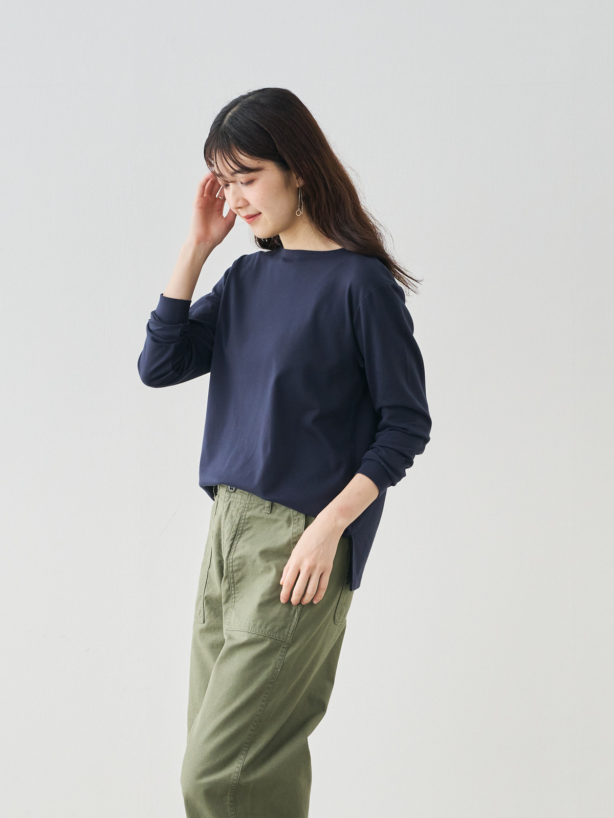 スビン綿のロングスリーブTシャツ/ソフト仕上げ/ネイビー
