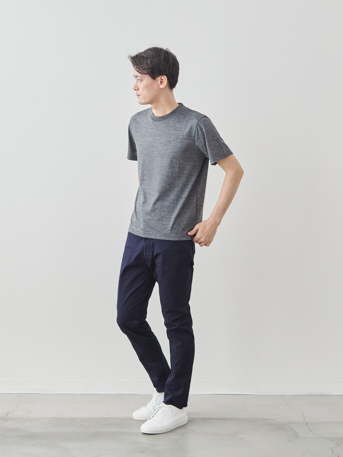 デニム職人の5ポケットストレッチチノ/ネイビー モデル 181cm 71kg サイズ L