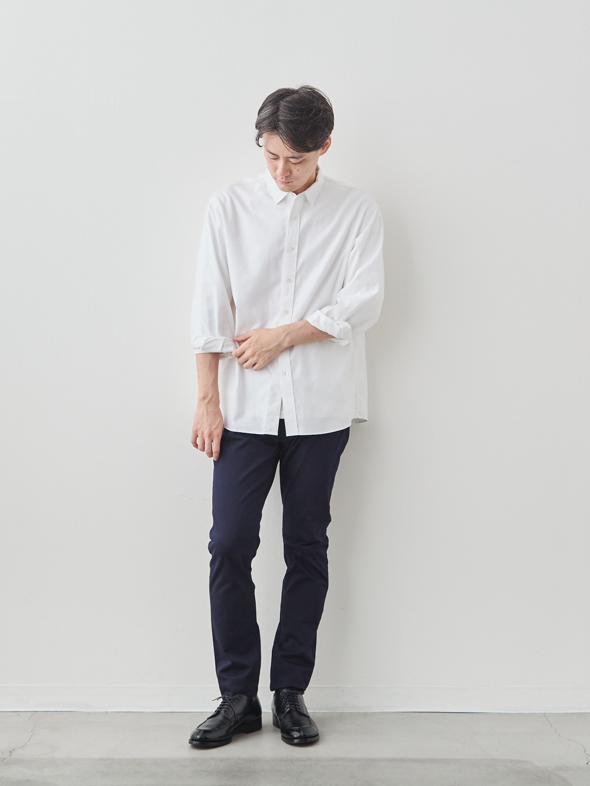 デニム職人の5ポケットストレッチチノ/ネイビー モデル 181cm 71kg サイズ L